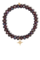 Starburst Charm Beads Bracelet, 14k Yellow Gold & Rhodolite Garnet